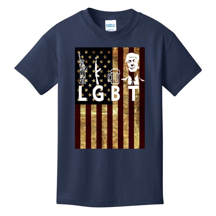 Donald Trump LGBT Liberity Guns Beer Trump USA Flag Kids T-Shirt