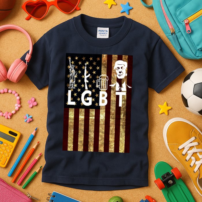 Donald Trump LGBT Liberity Guns Beer Trump USA Flag Kids T-Shirt
