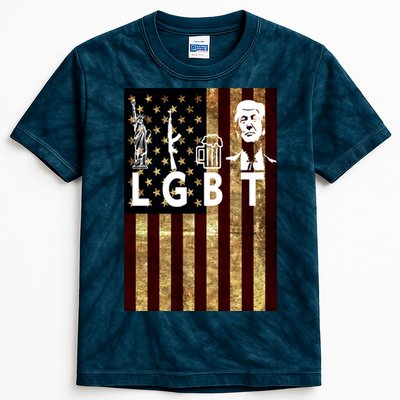 Donald Trump LGBT Liberity Guns Beer Trump USA Flag Kids Tie-Dye T-Shirt