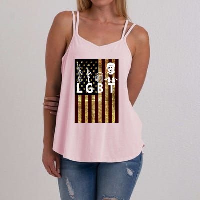 Donald Trump LGBT Liberity Guns Beer Trump USA Flag Women's Strappy Tank