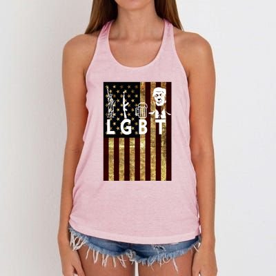 Donald Trump LGBT Liberity Guns Beer Trump USA Flag Women's Knotted Racerback Tank