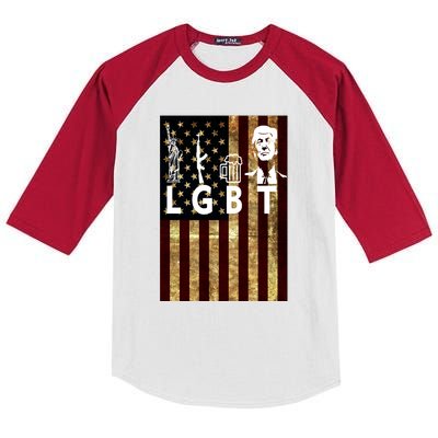 Donald Trump LGBT Liberity Guns Beer Trump USA Flag Kids Colorblock Raglan Jersey