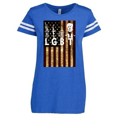 Donald Trump LGBT Liberity Guns Beer Trump USA Flag Enza Ladies Jersey Football T-Shirt