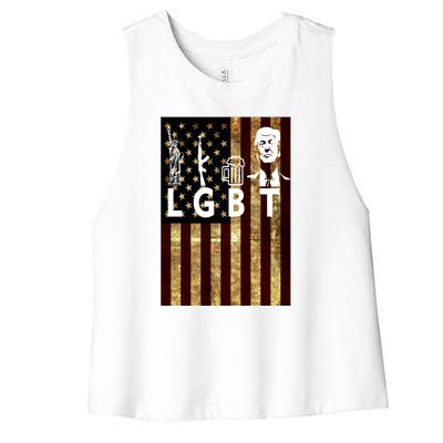 Donald Trump LGBT Liberity Guns Beer Trump USA Flag Women's Racerback Cropped Tank