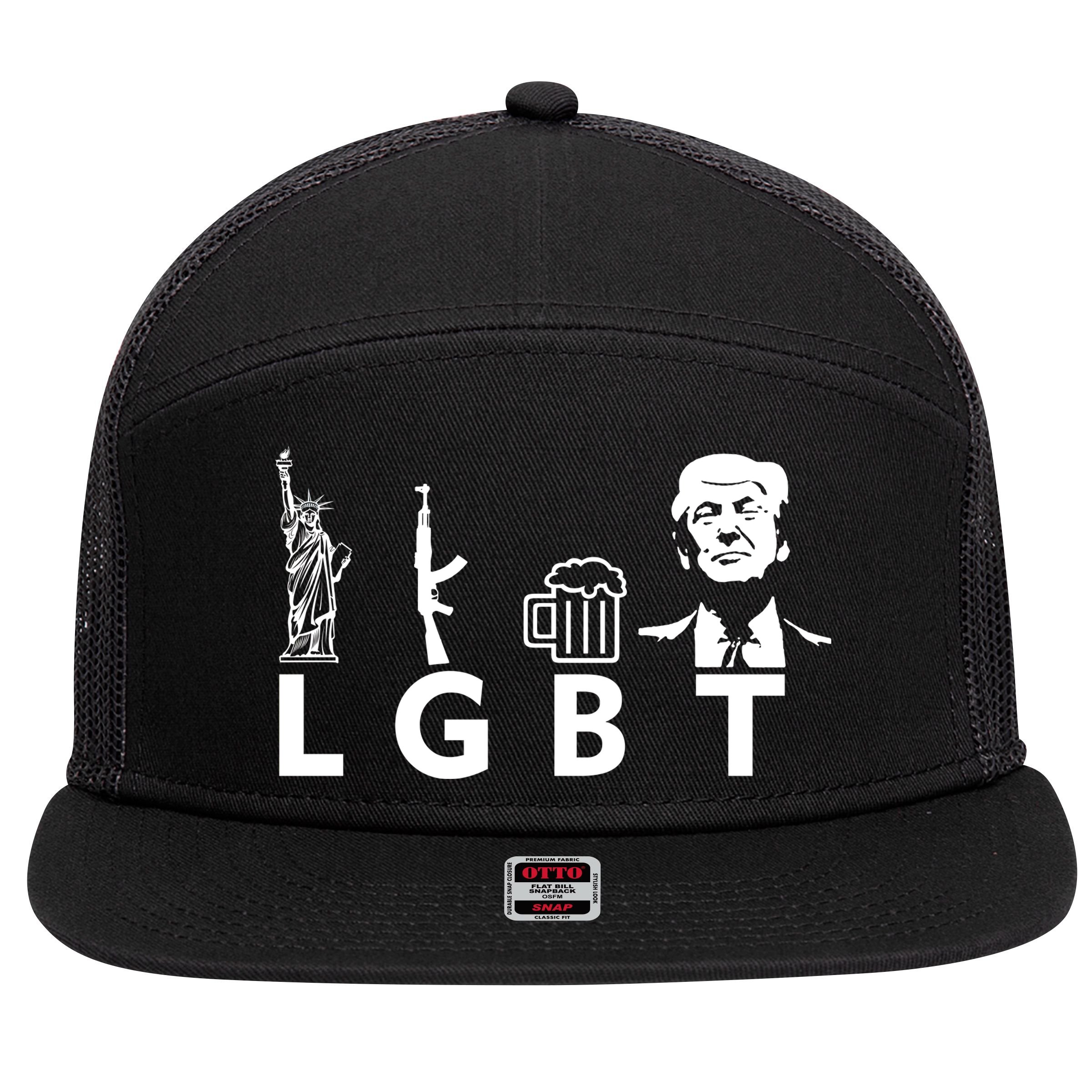 Donald Trump LGBT Liberty Guns Beer Trump 7 Panel Mesh Trucker Snapback Hat