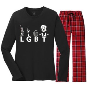 Donald Trump LGBT Liberty Guns Beer Trump Women's Long Sleeve Flannel Pajama Set 