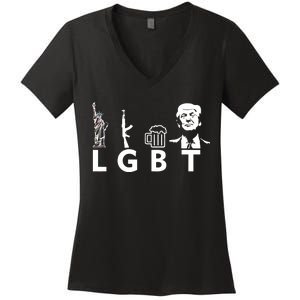 Donald Trump LGBT Liberty Guns Beer Trump Women's V-Neck T-Shirt