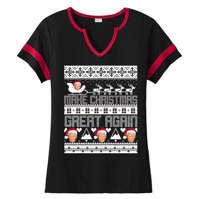 Donald Trump Make Christmas Great Again Ugly Christmas Ladies Halftime Notch Neck Tee