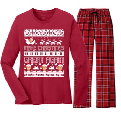 Donald Trump Make Christmas Great Again Ugly Christmas Women's Long Sleeve Flannel Pajama Set 