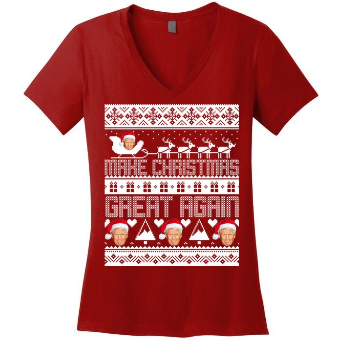 Donald Trump Make Christmas Great Again Ugly Christmas Women's V-Neck T-Shirt