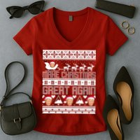 Donald Trump Make Christmas Great Again Ugly Christmas Women's V-Neck T-Shirt