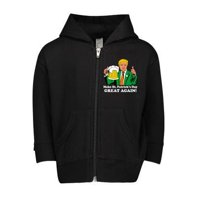 Donald Trump Make St. Patrick's Day Great Again Beer Drinking Toddler Zip Fleece Hoodie