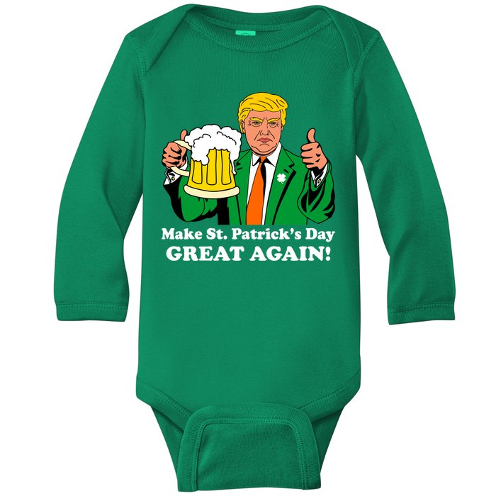 Donald Trump Make St. Patrick's Day Great Again Beer Drinking Baby Long Sleeve Bodysuit