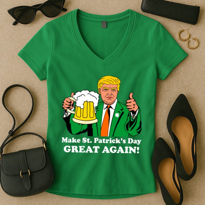 Donald Trump Make St. Patrick's Day Great Again Beer Drinking Women's V-Neck T-Shirt