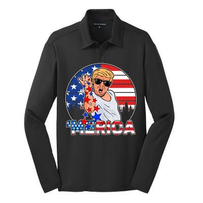 Donald Trump Merica Salt Bae Silk Touch Performance Long Sleeve Polo