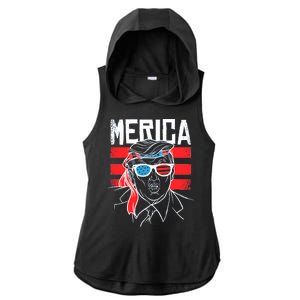 Donald Trump Merica USA Flag America Ladies PosiCharge Tri-Blend Wicking Draft Hoodie Tank