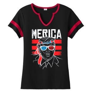 Donald Trump Merica USA Flag America Ladies Halftime Notch Neck Tee