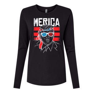 Donald Trump Merica USA Flag America Womens Cotton Relaxed Long Sleeve T-Shirt