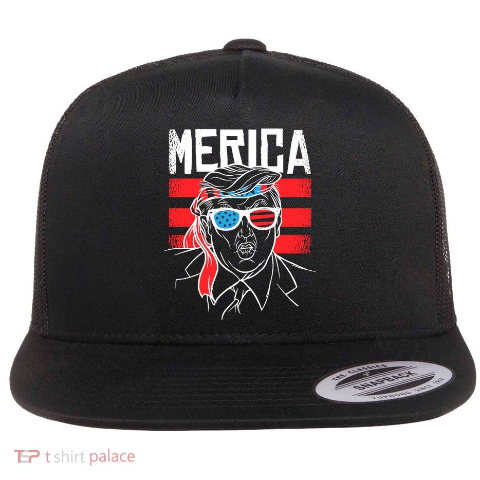 Donald Trump Merica USA Flag America Flat Bill Trucker Hat