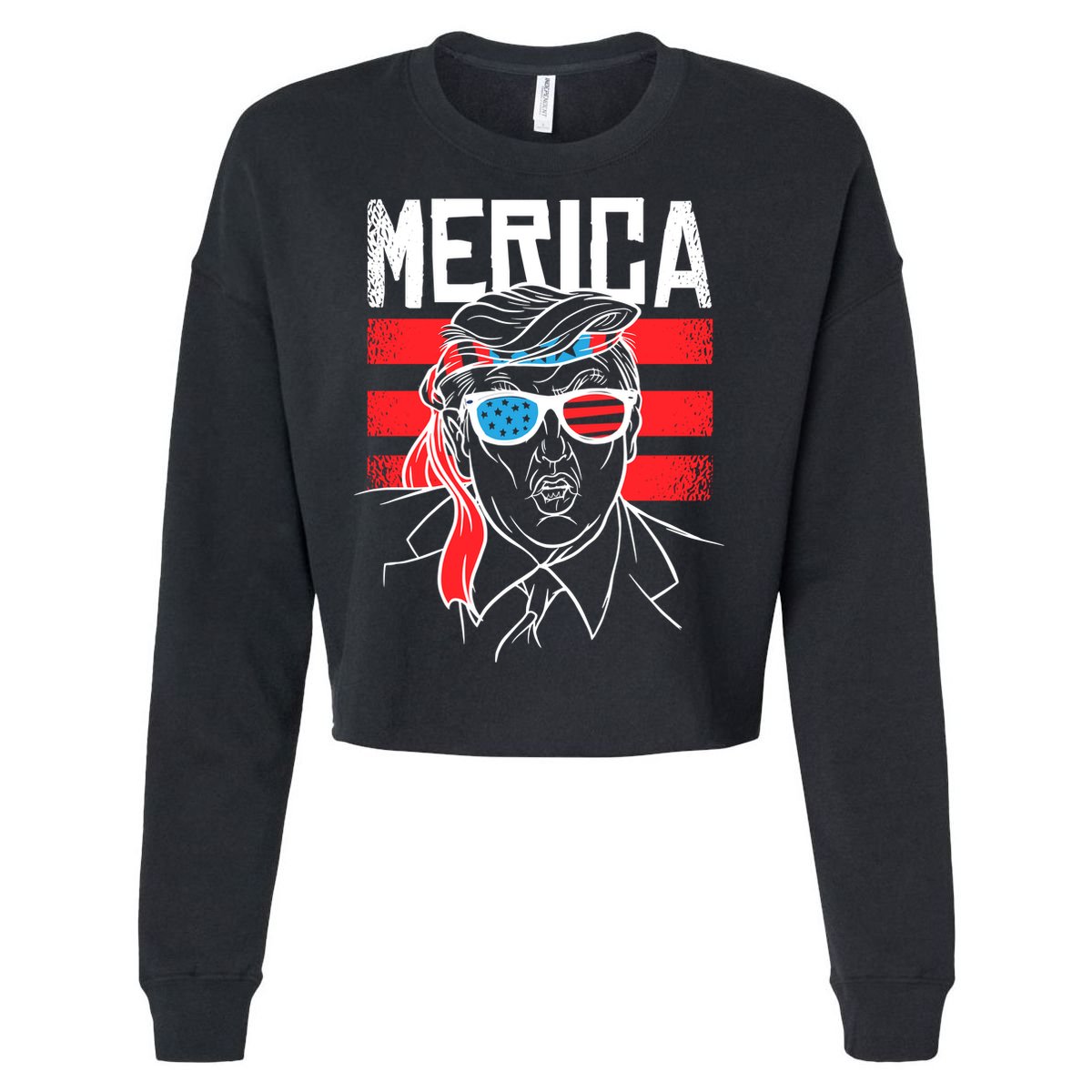 Donald Trump Merica USA Flag America Cropped Pullover Crew