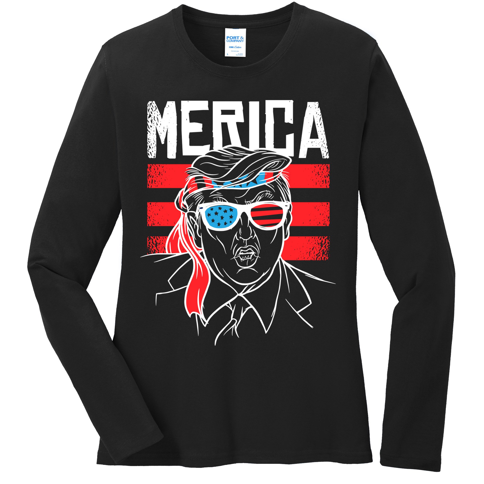 Donald Trump Merica USA Flag America Ladies Long Sleeve Shirt