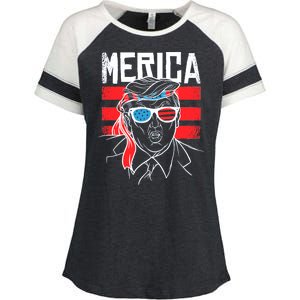 Donald Trump Merica USA Flag America Enza Ladies Jersey Colorblock Tee