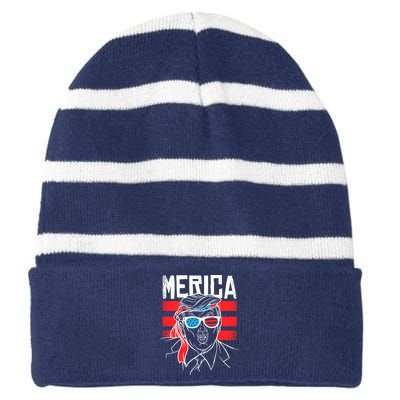 Donald Trump Merica USA Flag America Striped Beanie with Solid Band