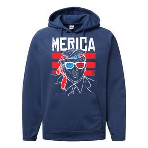 Donald Trump Merica USA Flag America Performance Fleece Hoodie