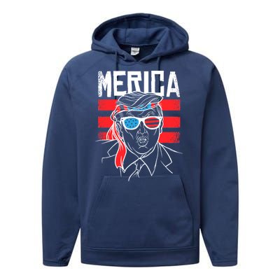 Donald Trump Merica USA Flag America Performance Fleece Hoodie