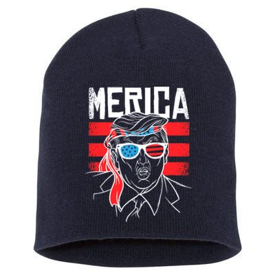 Donald Trump Merica USA Flag America Short Acrylic Beanie