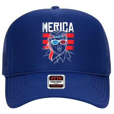 Donald Trump Merica USA Flag America High Crown Mesh Back Trucker Hat