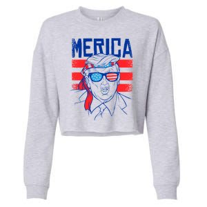 Donald Trump Merica USA Flag America Cropped Pullover Crew