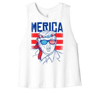 Donald Trump Merica USA Flag America Women's Racerback Cropped Tank