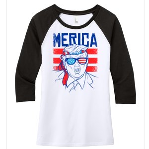 Donald Trump Merica USA Flag America Women's Tri-Blend 3/4-Sleeve Raglan Shirt