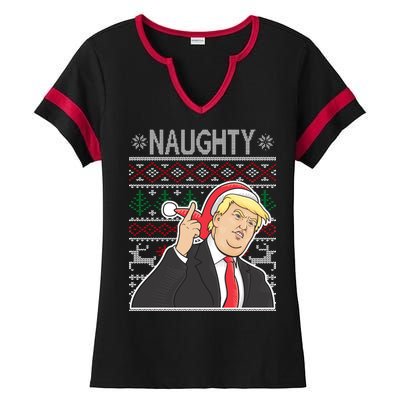 Donald Trump Naughty Ugly Christmas Ladies Halftime Notch Neck Tee