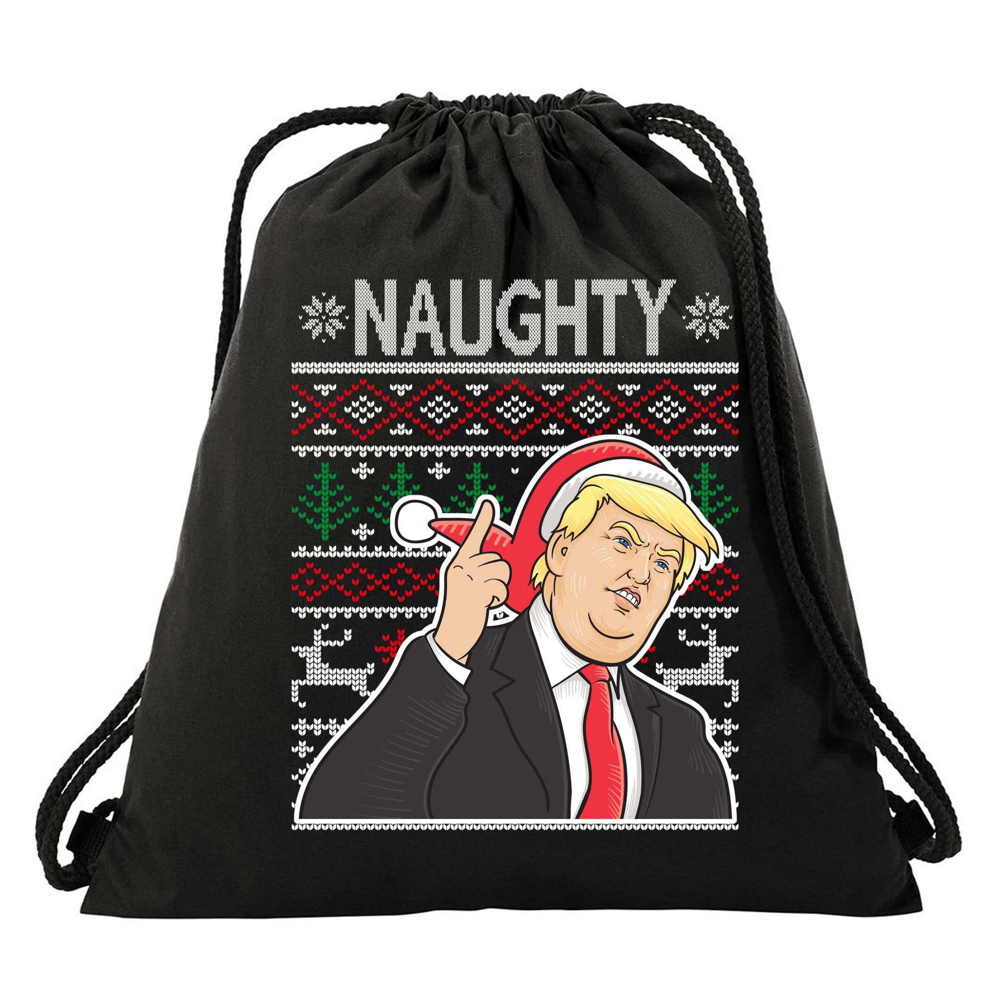 Donald Trump Naughty Ugly Christmas Drawstring Bag