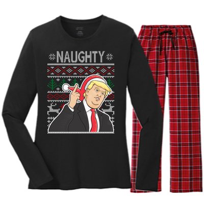 Donald Trump Naughty Ugly Christmas Women's Long Sleeve Flannel Pajama Set 