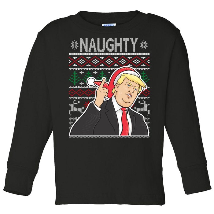 Donald Trump Naughty Ugly Christmas Toddler Long Sleeve Shirt