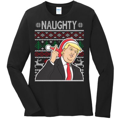 Donald Trump Naughty Ugly Christmas Ladies Long Sleeve Shirt