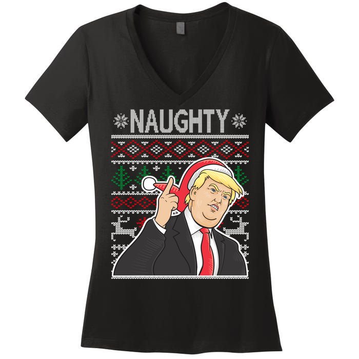 Donald Trump Naughty Ugly Christmas Women's V-Neck T-Shirt