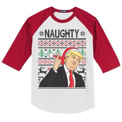 Donald Trump Naughty Ugly Christmas Kids Colorblock Raglan Jersey