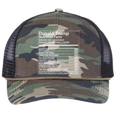 Donald Trump Nutrition Facts Retro Rope Trucker Hat Cap