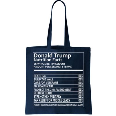 Donald Trump Nutrition Facts Tote Bag