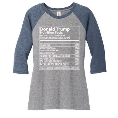 Donald Trump Nutrition Facts Women's Tri-Blend 3/4-Sleeve Raglan Shirt