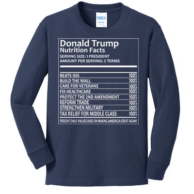 Donald Trump Nutrition Facts Kids Long Sleeve Shirt