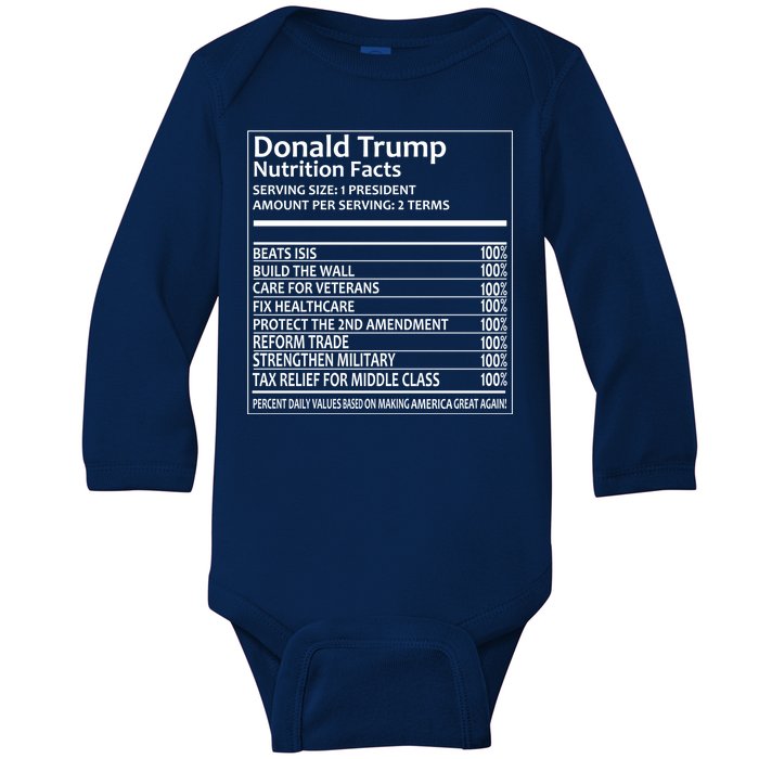 Donald Trump Nutrition Facts Political Humor Baby Long Sleeve Bodysuit