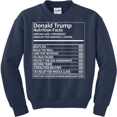 Donald Trump Nutrition Facts Political Humor Kids Sweatshirt