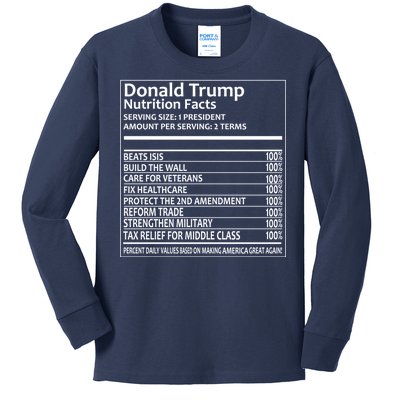 Donald Trump Nutrition Facts Political Humor Kids Long Sleeve Shirt