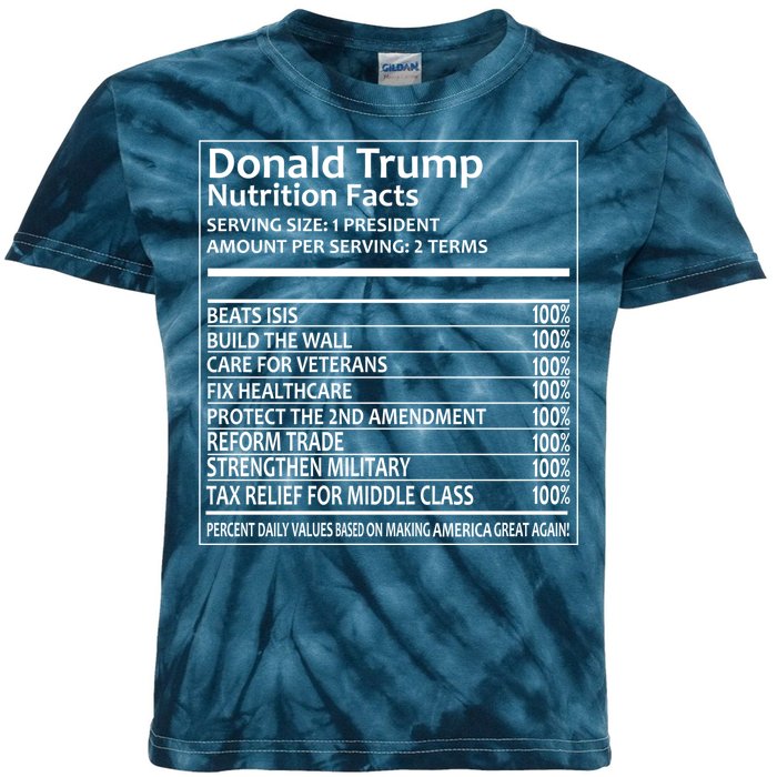 Donald Trump Nutrition Facts Political Humor Kids Tie-Dye T-Shirt