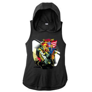 Donald Trump Riding Army Tank Ladies PosiCharge Tri-Blend Wicking Draft Hoodie Tank